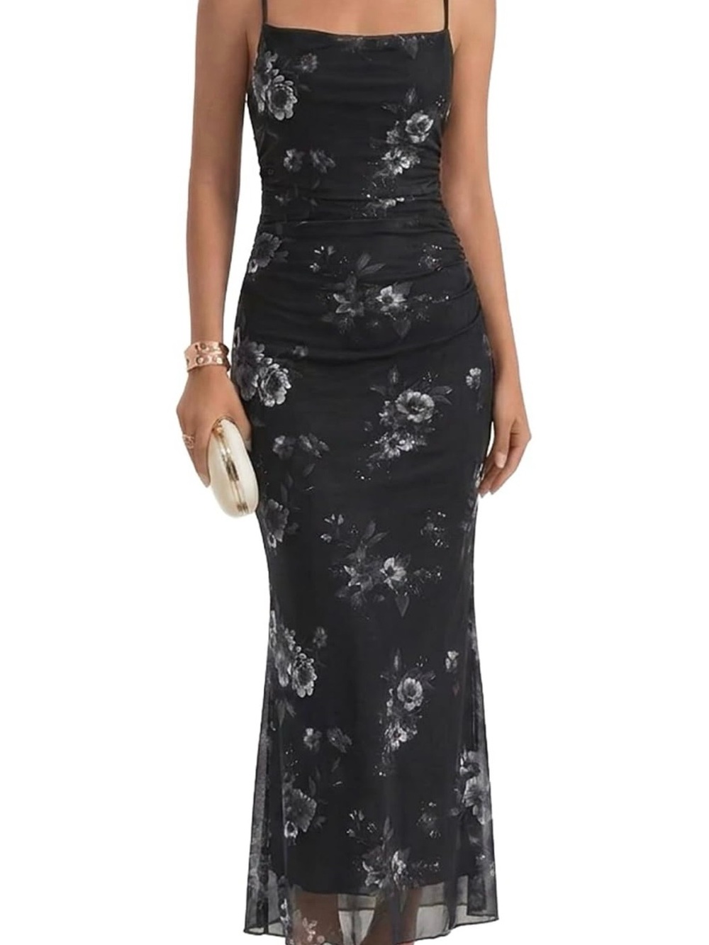 Women's Black Floral Slip Maxi Dress - Elegant Evening Wear NWT